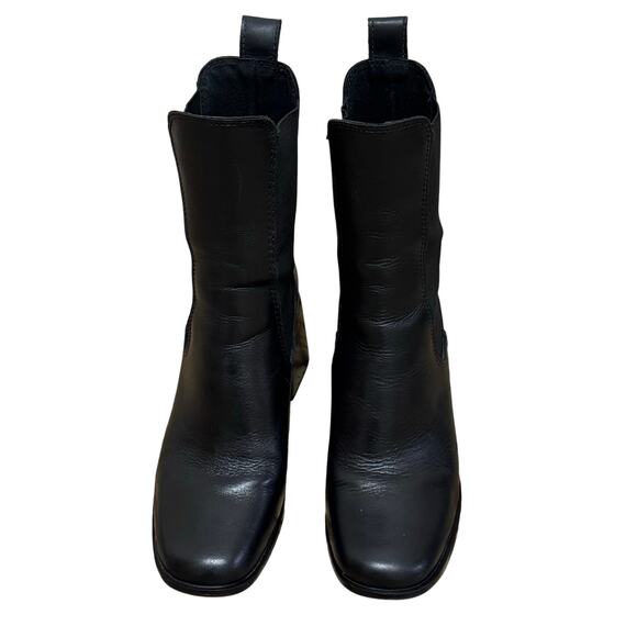 Steve Madden Argent Black Leather Square Toe Block Heel Boots 7.5M - Picture 2 of 6